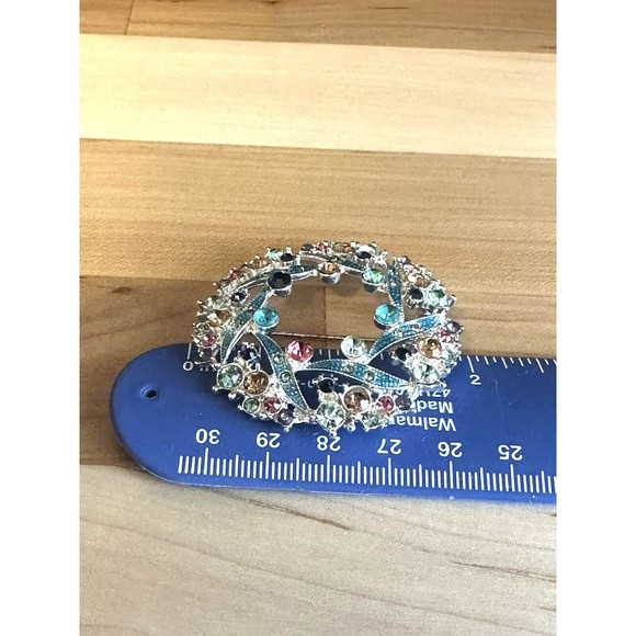 NAPIER Vtg Wreath Brooch Pin Enamel Rhinestones Multicolor Gorgeous IOB Signed - Picture 7 of 7